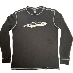 Victory Motorcycles Mens Long Sleeve Thermal Shirt Black Waffle Knit Large L